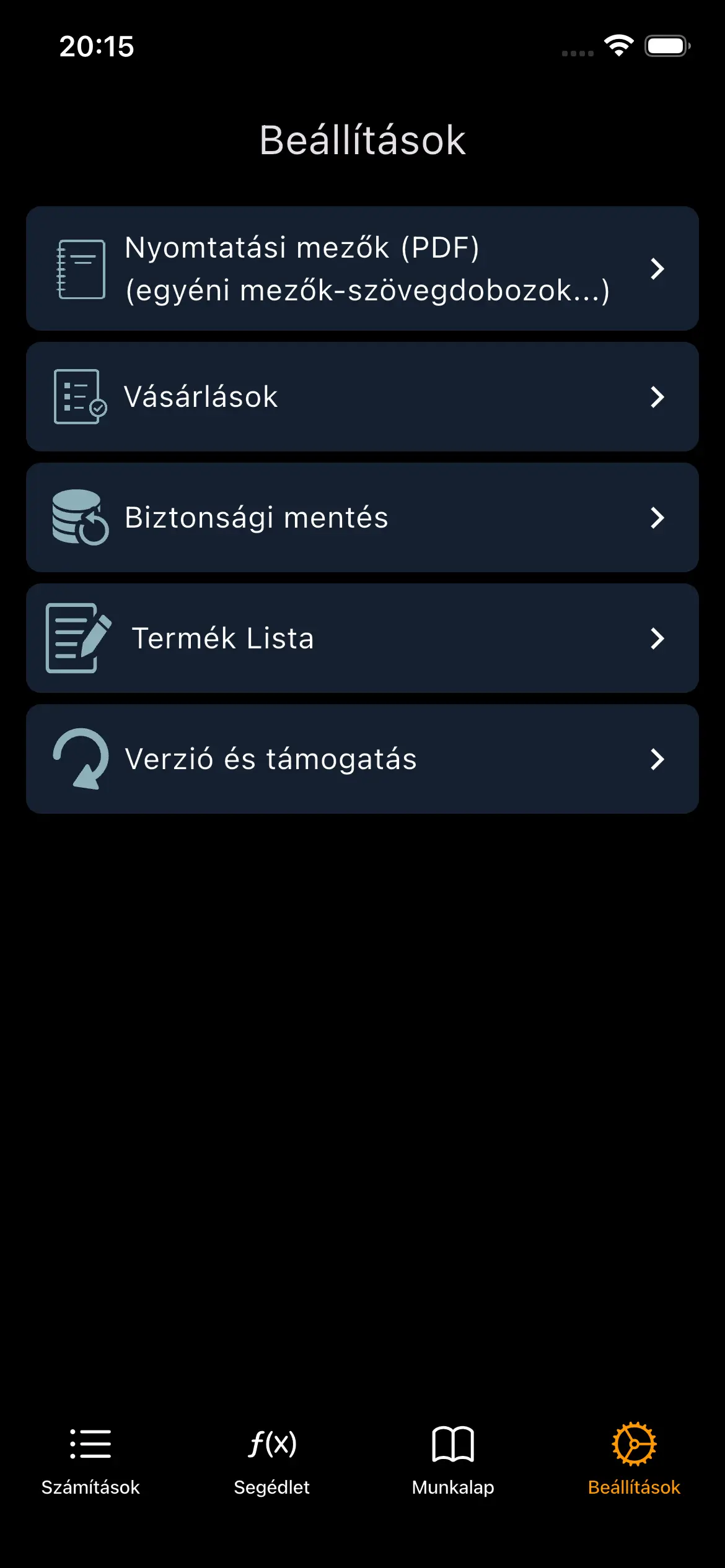 Electrician assistant - Beállítások